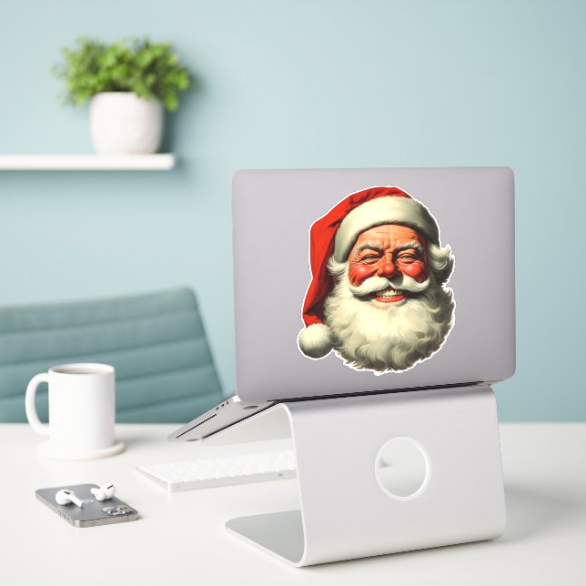 Lächelnd Santa Retro Vintager Stil Die schneiden Aufkleber (Laptop auf Schreibtisch)