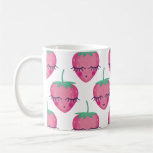 Lächelnd schlafende Erdbeeren, niedliches Muster. Kaffeetasse