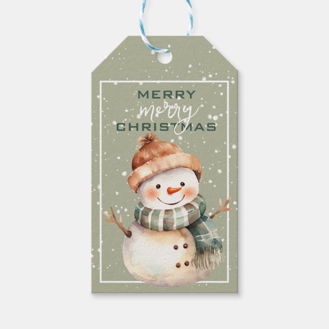 Lächelnd Snowman Weihnachtsgeschenk Tag Geschenkanhänger (Vorderseite)