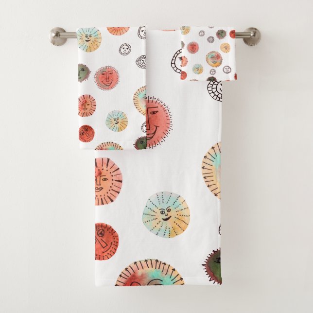 Lächelnd Sonnen Wasserfarben Weiße Muster Badhandtuch Set (Insitu)