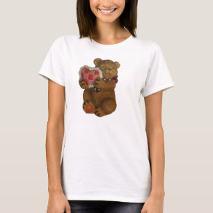 Lächelnd Teddy Bär Holding Stich Herz Kissen T-Shirt