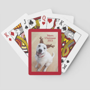 Lächelnd White Rentier Welpe Hund Weihnachten Rot Spielkarten