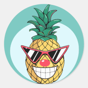 Lächelnde Ananas mit Sonnenbrille und Clown-Nase Runder Aufkleber