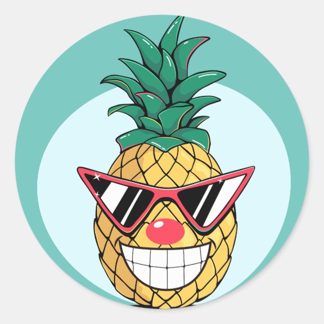 Lächelnde Ananas mit Sonnenbrille und Clown-Nase Runder Aufkleber (Vorderseite)