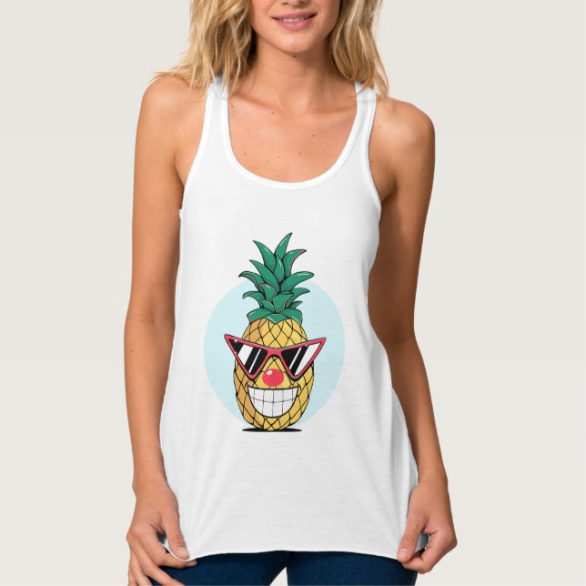 Lächelnde Ananas mit Sonnenbrille und Clown-Nase Tank Top (Vorderseite)