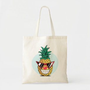 Lächelnde Ananas mit Sonnenbrille und Clownnase Tragetasche