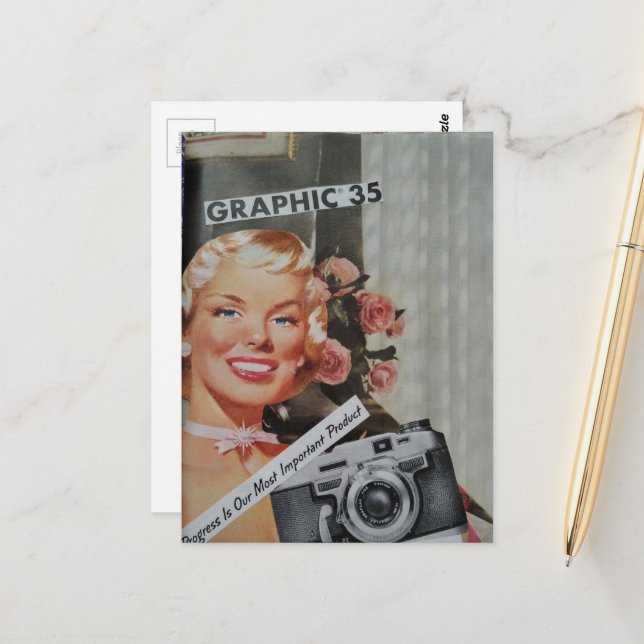Lächelnde blonde Frau Collage Postkarte (Vorderseite/Rückseite Beispiel)