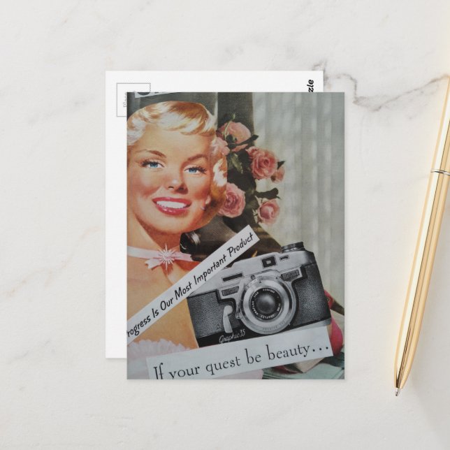 Lächelnde Blondine Collage Postkarte (Vorderseite/Rückseite Beispiel)