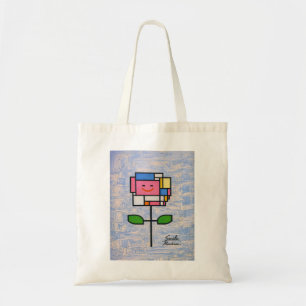 Lächelnde Blume im Stil von Mondrian Spaß Freude Tragetasche