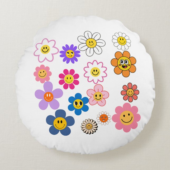 Lächelnde Blume Rundes Kissen (Vorderseite)