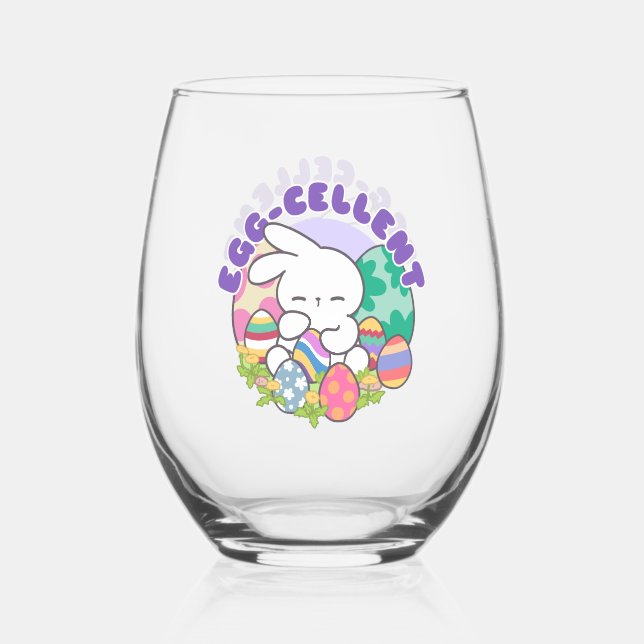 Lächelnde Bunny & Ostereier - Eierkeller Frühling Weinglas Ohne Stiel (Vorderseite)