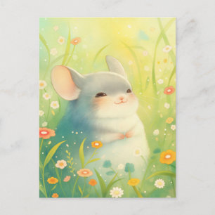 Lächelnde Chinchilla auf sonniger Wildblumenwiese Postkarte