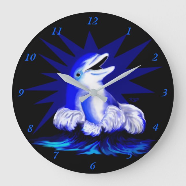 Lächelnde Dolphin Große Wanduhr (Vorderseite)