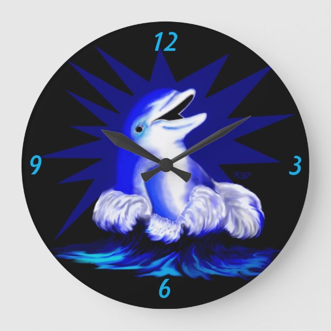 Lächelnde Dolphin Große Wanduhr (Vorderseite)