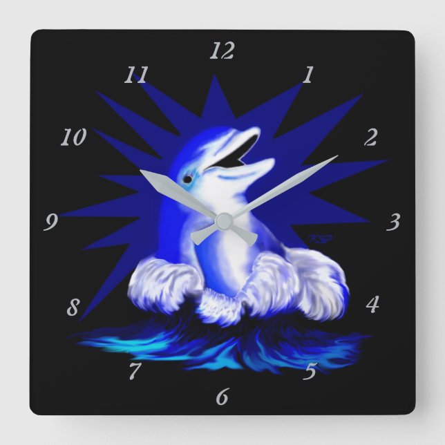 Lächelnde Dolphin Quadratische Wanduhr (Vorderseite)