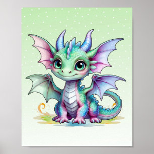 Lächelnde Drachen-Kinderzimmer-Kunst Poster