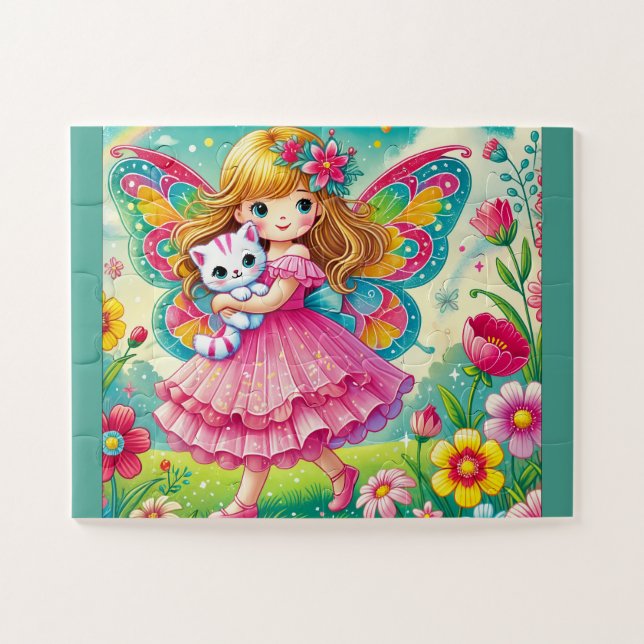 "LÄCHELNDE FEE & KÄTZCHEN" PUZZLE (Horizontal)