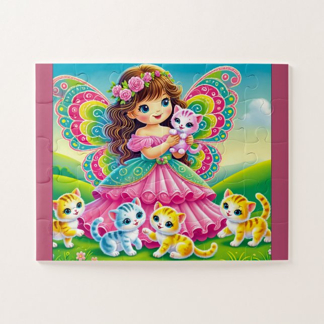 "LÄCHELNDE FEE & KÄTZCHEN" PUZZLE (Horizontal)