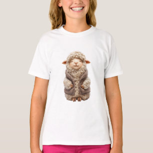 Lächelnde Filzschafe in brauner Weste Kinder T-Shirt