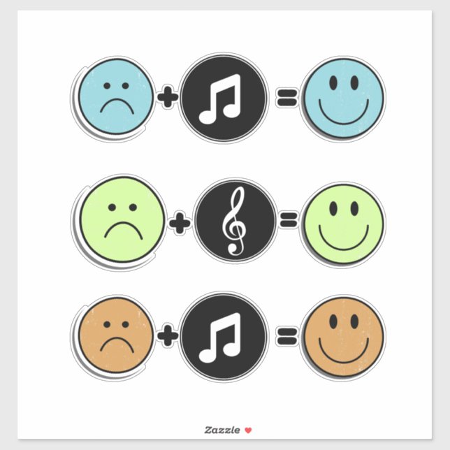 Lächelnde Gesichter mit Musik Aufkleber (Blatt)