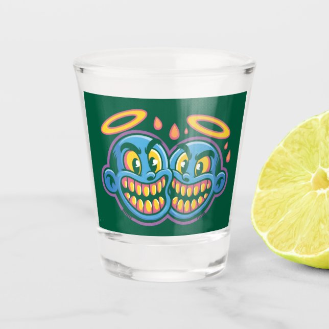 Lächelnde Gesichter. Schnapsglas (Vorderseite)