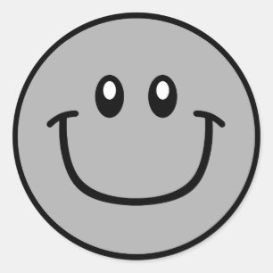 Lächelnde Gesichtskleber Grau 0003 Runder Aufkleber