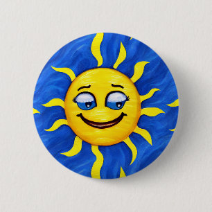 Lächelnde Gesichtssonne Sonne Button