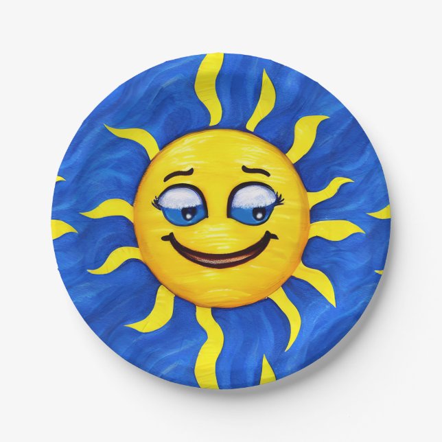 Lächelnde Gesichtssonne Sonne Pappteller (Vorderseite)