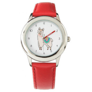 lächelnde glückliche Lama Alpaka Cartoon Tier Zeic Armbanduhr