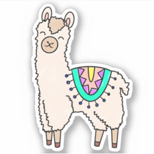 lächelnde glückliche Lama Alpaka Cartoon Tier Zeic Aufkleber