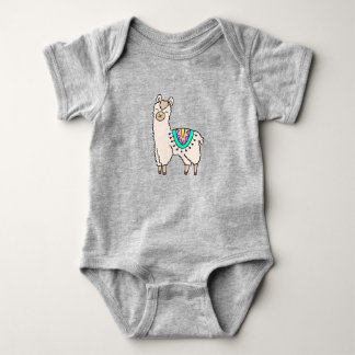 lächelnde glückliche Lama Alpaka Cartoon Tier Zeic Baby Strampler