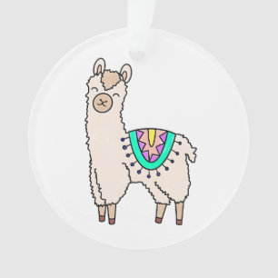 lächelnde glückliche Lama Alpaka Cartoon Tier Zeic Ornament