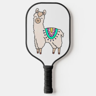 lächelnde glückliche Lama Alpaka Cartoon Tier Zeic Pickleball Schläger