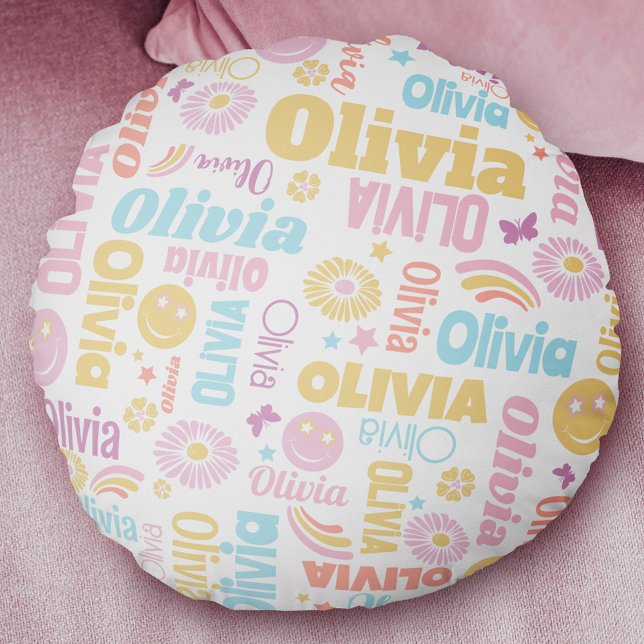 Lächelnde grafische Blume Pastellpfeife Rundes Kissen (Von Creator hochgeladen)