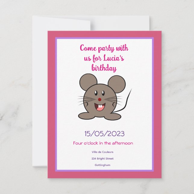 Lächelnde graue Maus Geburtstagsparty Einladung (Vorderseite)