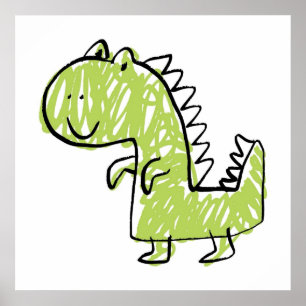 Lächelnde grüne Dinosaurier-Kritzelzeichnung für K Poster