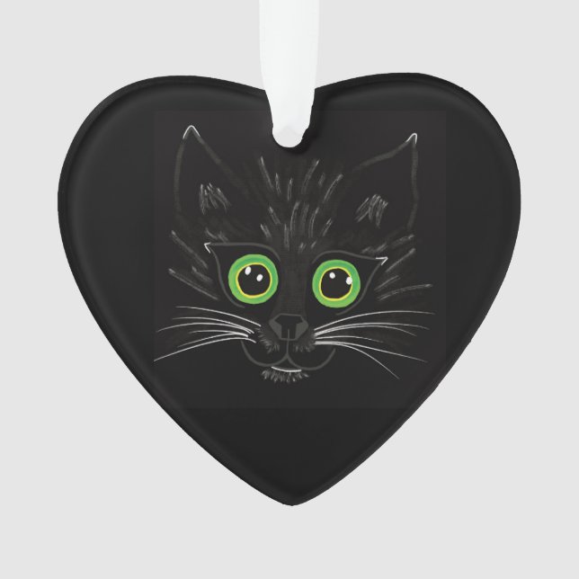 Lächelnde grüne Mit Augen Katze Ornament (Vorderseite)