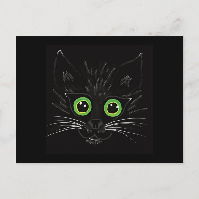 Lächelnde grüne Mit Augen Katze Postkarte (Vorderseite)
