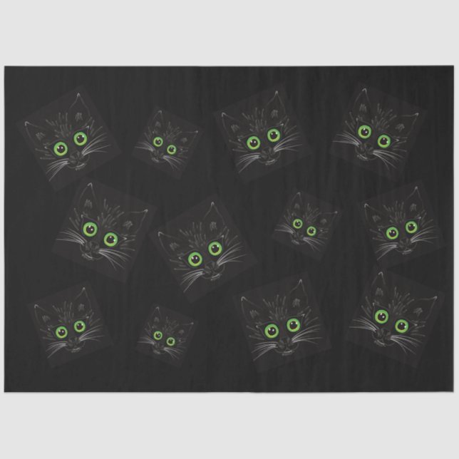 Lächelnde grüne Mit Augen Katze Seidenpapier (Vorderseite)
