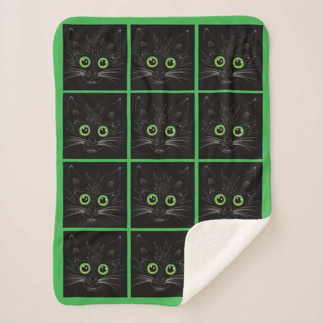 Lächelnde grüne Mit Augen Katze Sherpadecke (Vorderseite)