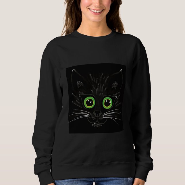 Lächelnde grüne Mit Augen Katze Sweatshirt (Vorderseite)
