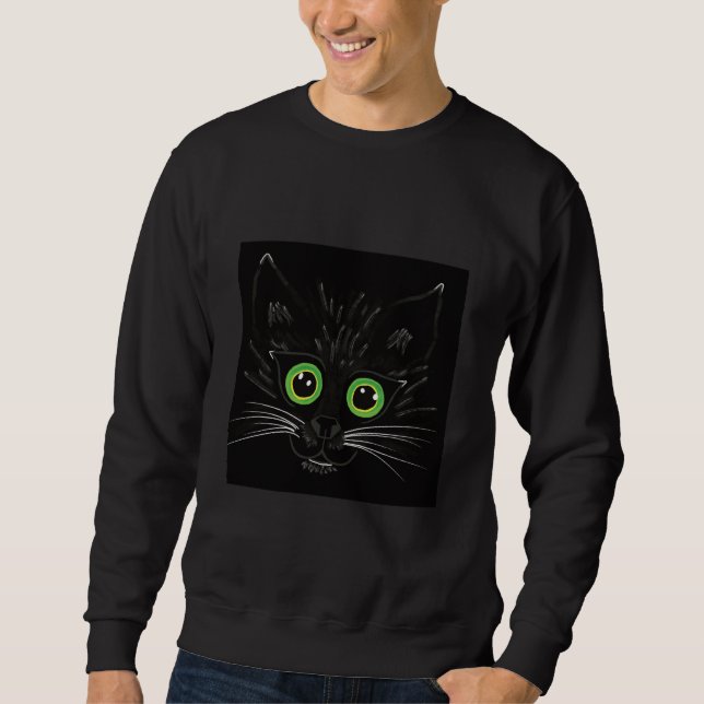 Lächelnde grüne Mit Augen Katze Sweatshirt (Vorderseite)