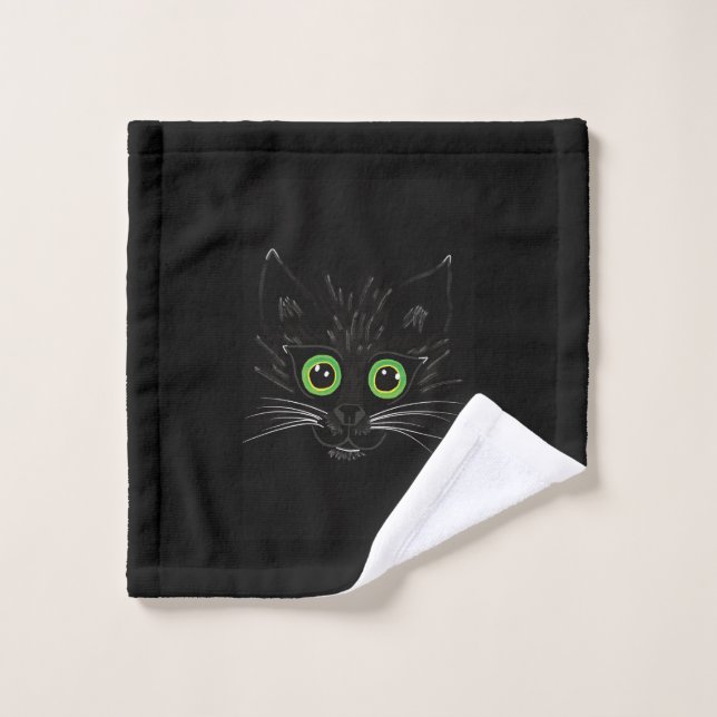 Lächelnde grüne Mit Augen Katze Waschlappen (Waschlappen)
