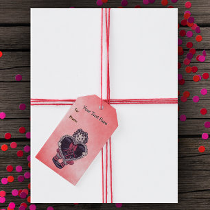 Lächelnde gruselige Lumpenpuppe schwarzes Herz ros Geschenkanhänger