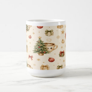 Lächelnde Heiße Schokolade Tasse und Tannenbaum We