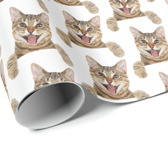 Lächelnde Katze auf Weiß Geschenkpapier (Rolleneckpunkt)