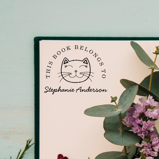 Lächelnde Katze | Benutzerdefiniert Dieses Buch ge Gummistempel (Von Creator hochgeladen)