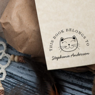Lächelnde Katze   Benutzerdefiniert Dieses Buch ge Permastempel