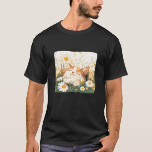 Lächelnde Katze in Gänseblümchenwiese für Sommer u T-Shirt