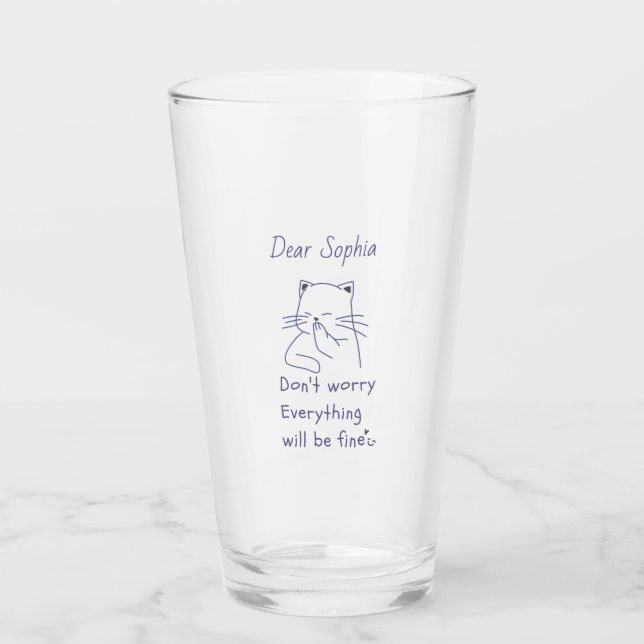 Lächelnde Katze mit Message Glass Cup Glas (Vorderseite)